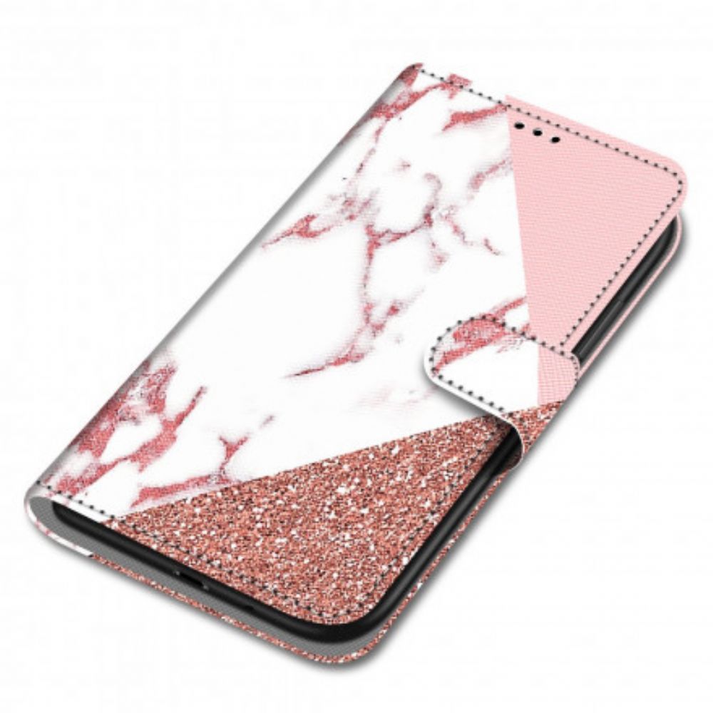 Folio-hoesje voor Samsung Galaxy S21 Ultra 5G Marmer En Glitter Driehoek