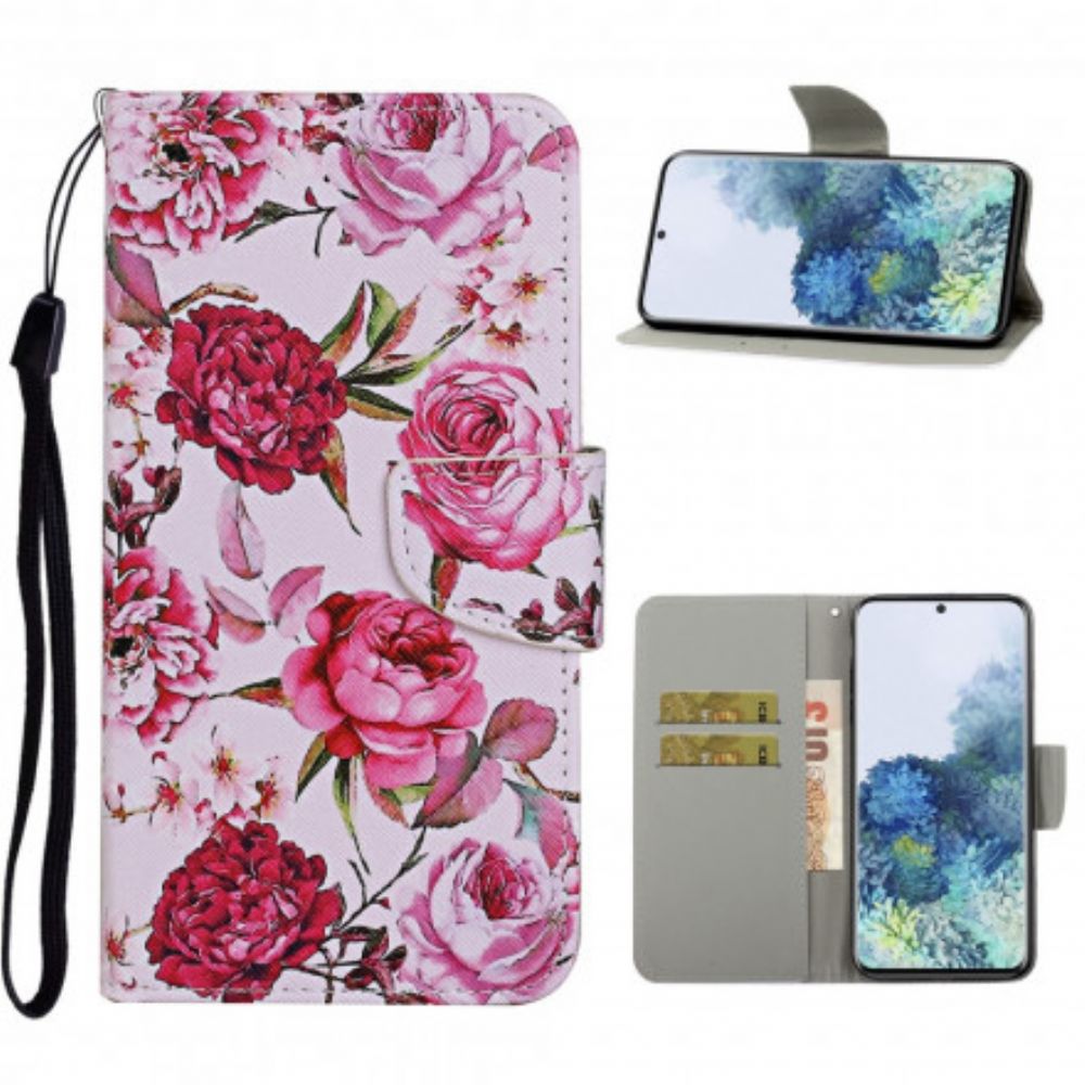 Folio-hoesje voor Samsung Galaxy S21 Ultra 5G Meesterlijke Bloemen Met Riem