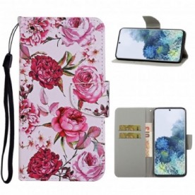 Folio-hoesje voor Samsung Galaxy S21 Ultra 5G Meesterlijke Bloemen Met Riem