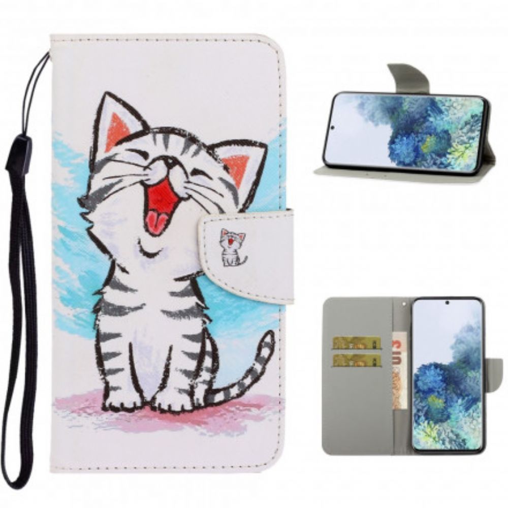 Folio-hoesje voor Samsung Galaxy S21 Ultra 5G Met Ketting Band Gekleurd Kitten