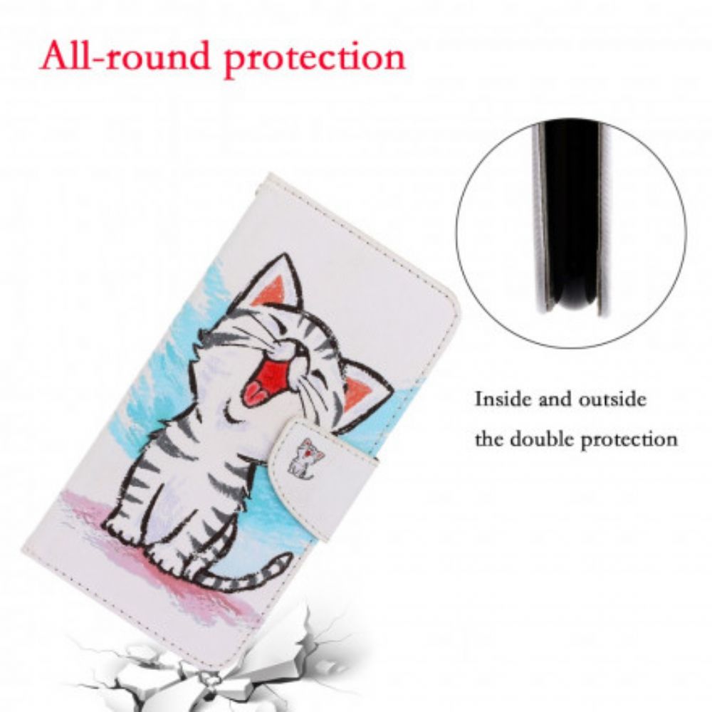 Folio-hoesje voor Samsung Galaxy S21 Ultra 5G Met Ketting Band Gekleurd Kitten