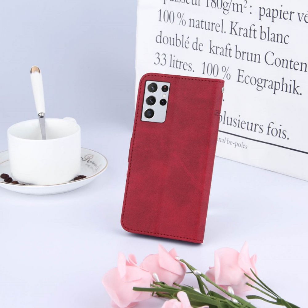 Folio-hoesje voor Samsung Galaxy S21 Ultra 5G Met Ketting Geo Kunstleren Band