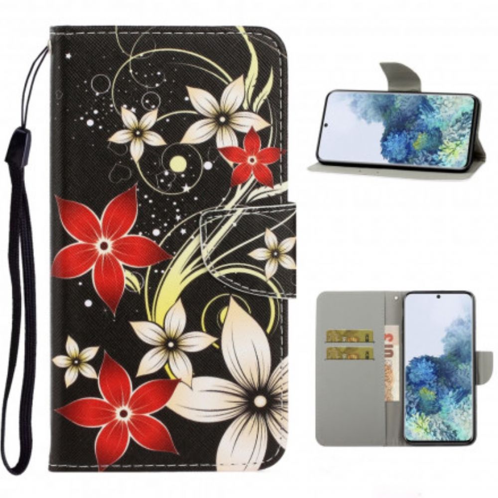 Folio-hoesje voor Samsung Galaxy S21 Ultra 5G Met Ketting Kleurrijke Band Bloemen