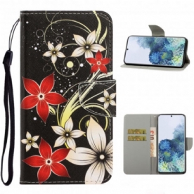 Folio-hoesje voor Samsung Galaxy S21 Ultra 5G Met Ketting Kleurrijke Band Bloemen