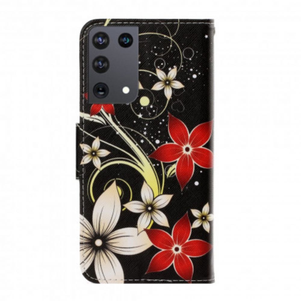 Folio-hoesje voor Samsung Galaxy S21 Ultra 5G Met Ketting Kleurrijke Band Bloemen