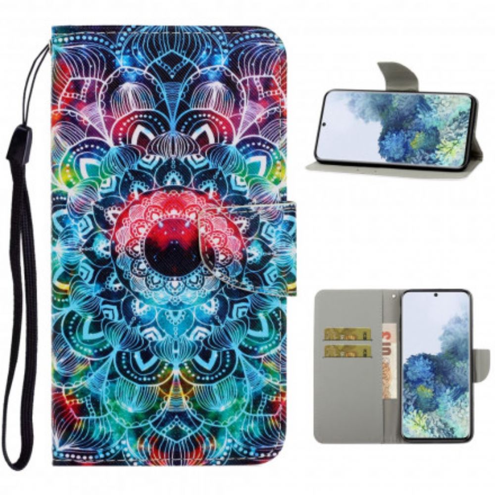 Folio-hoesje voor Samsung Galaxy S21 Ultra 5G Met Ketting Knipperende Mandala Met Bandjes