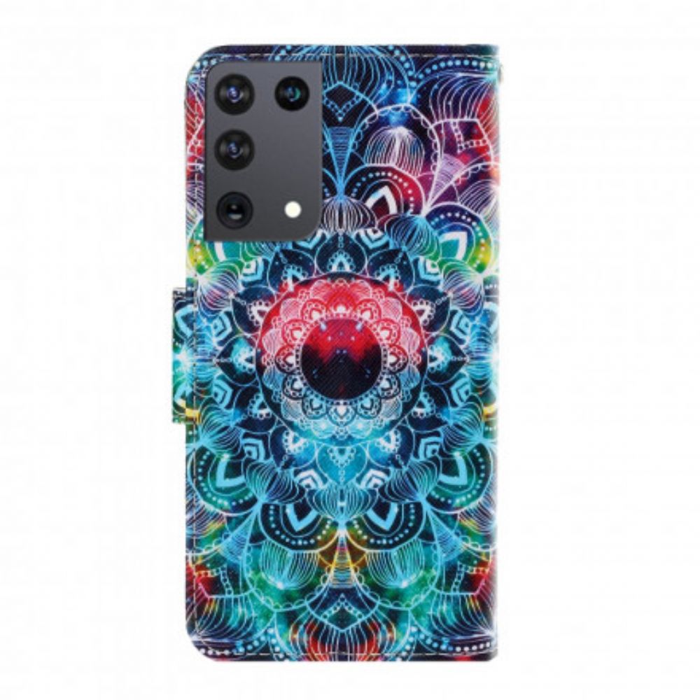 Folio-hoesje voor Samsung Galaxy S21 Ultra 5G Met Ketting Knipperende Mandala Met Bandjes