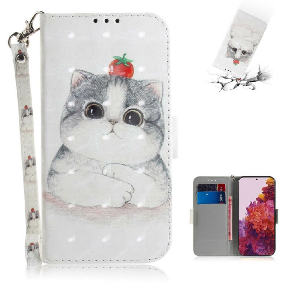 Folio-hoesje voor Samsung Galaxy S21 Ultra 5G Met Ketting Tomaat Op De String Cat