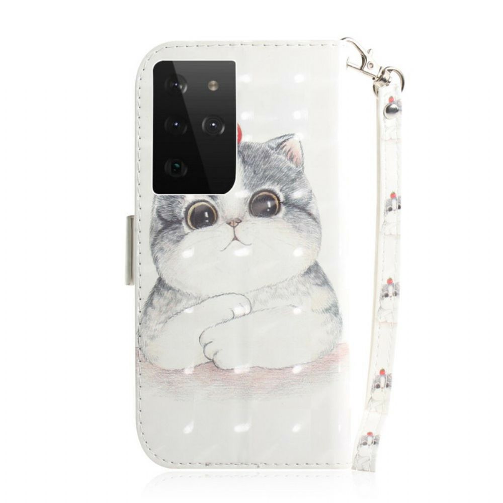 Folio-hoesje voor Samsung Galaxy S21 Ultra 5G Met Ketting Tomaat Op De String Cat