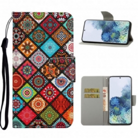 Folio-hoesje voor Samsung Galaxy S21 Ultra 5G Patchwork-mandala's Met Koord