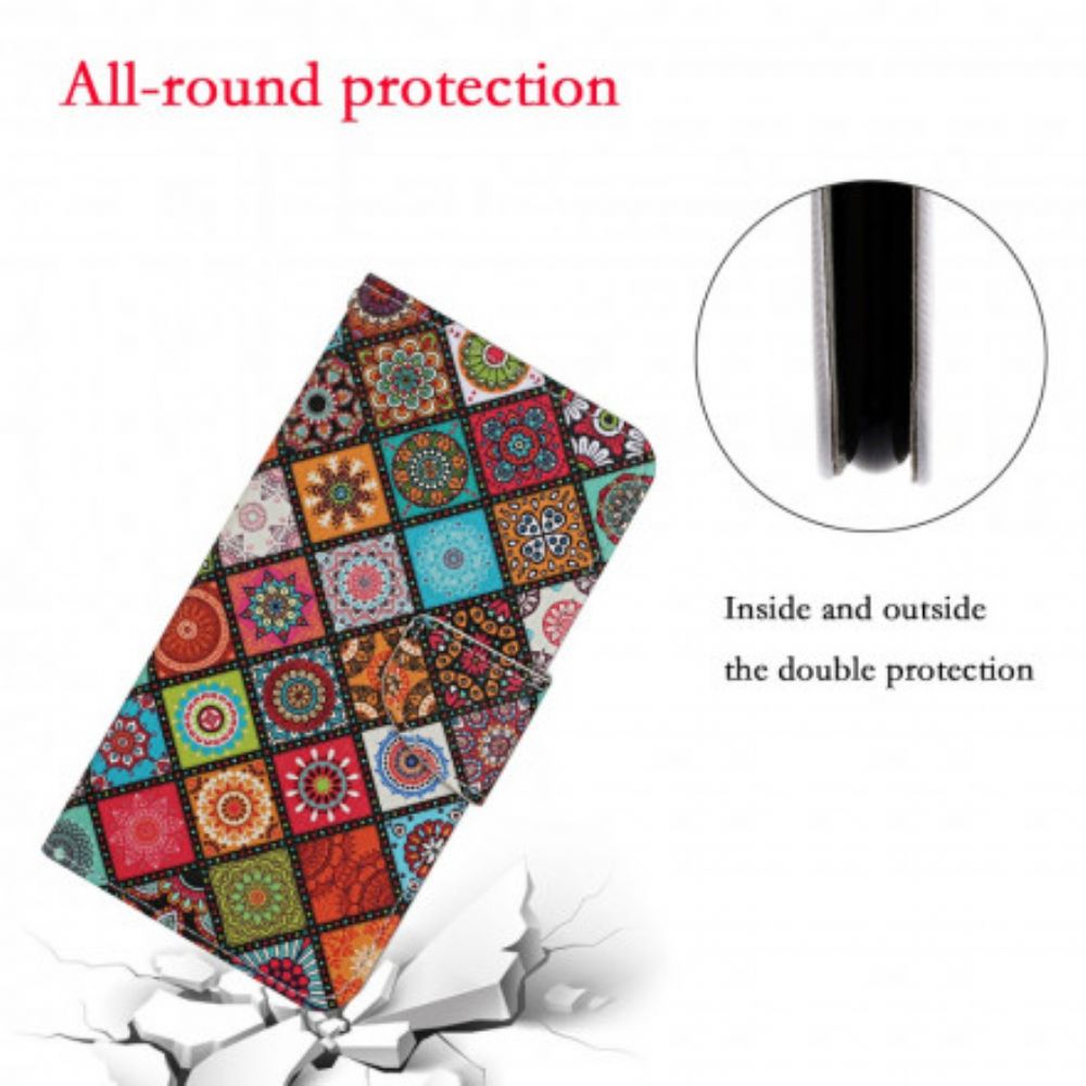 Folio-hoesje voor Samsung Galaxy S21 Ultra 5G Patchwork-mandala's Met Koord