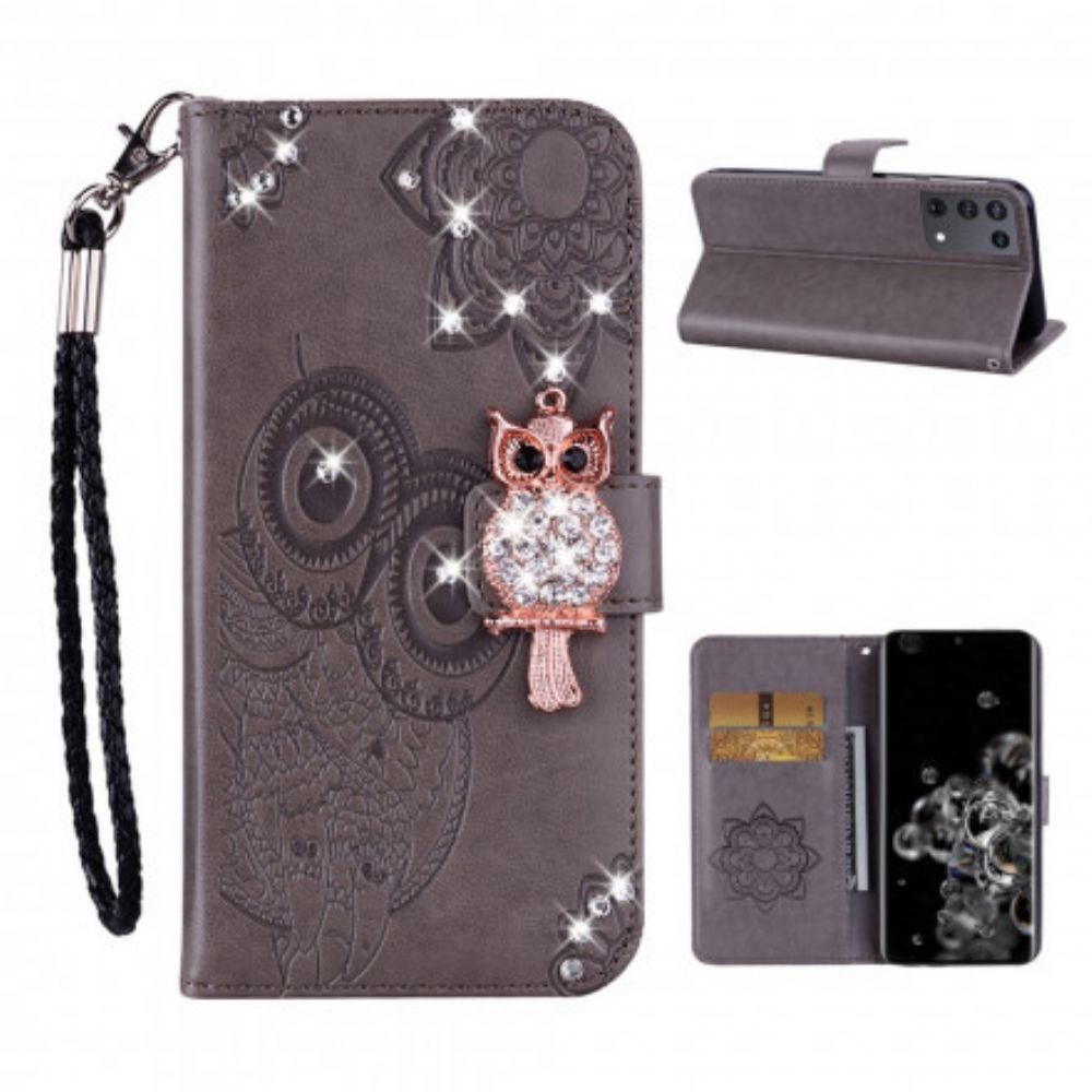 Folio-hoesje voor Samsung Galaxy S21 Ultra 5G Uil Mandala En Charm