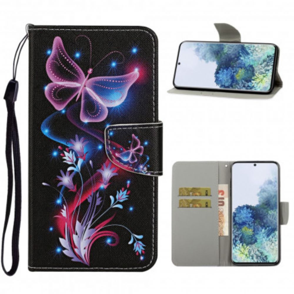 Folio-hoesje voor Samsung Galaxy S21 Ultra 5G Vlinders En Lanyard