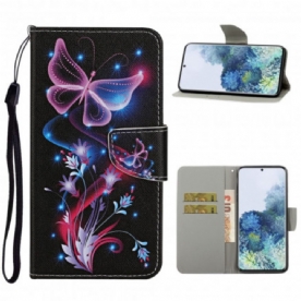 Folio-hoesje voor Samsung Galaxy S21 Ultra 5G Vlinders En Lanyard