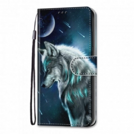 Folio-hoesje voor Samsung Galaxy S21 Ultra 5G Wolf Onder Een Regen Van Sterren