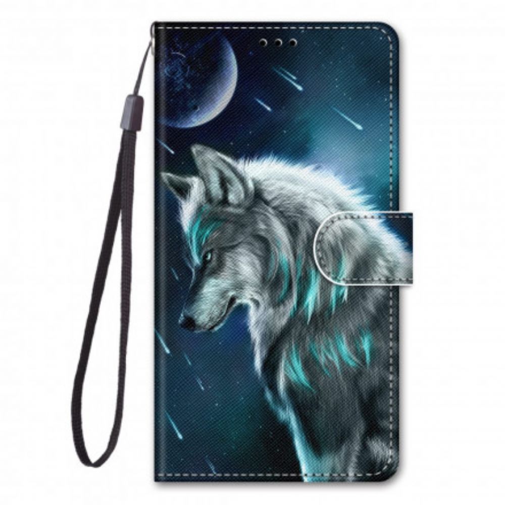 Folio-hoesje voor Samsung Galaxy S21 Ultra 5G Wolf Onder Een Regen Van Sterren