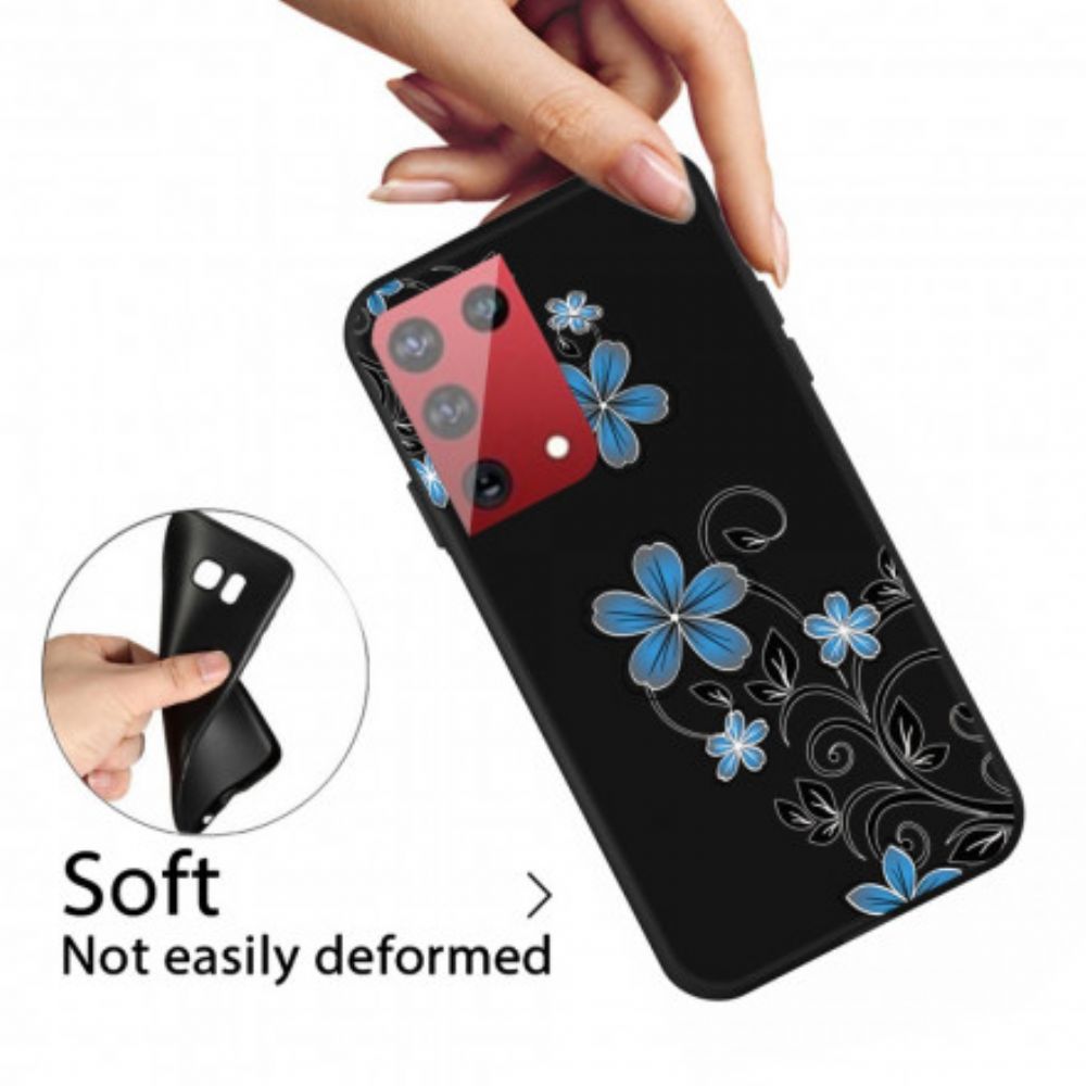 Hoesje voor Samsung Galaxy S21 Ultra 5G Blauwe Bloemen