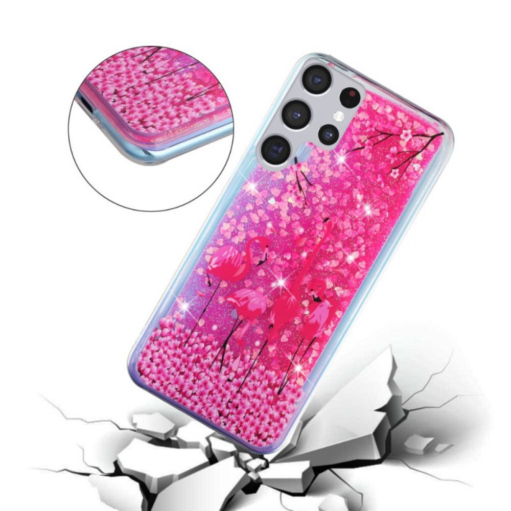 Hoesje voor Samsung Galaxy S21 Ultra 5G Flamingo Pailletten