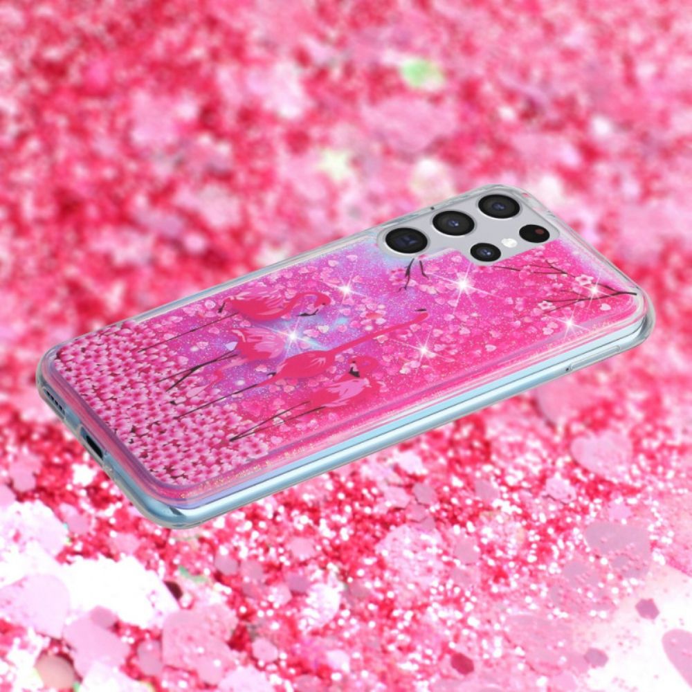 Hoesje voor Samsung Galaxy S21 Ultra 5G Flamingo Pailletten