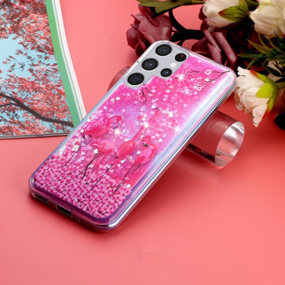 Hoesje voor Samsung Galaxy S21 Ultra 5G Flamingo Pailletten