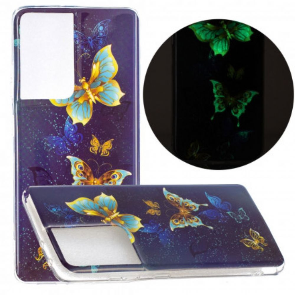 Hoesje voor Samsung Galaxy S21 Ultra 5G Fluorescerende Vlinderserie