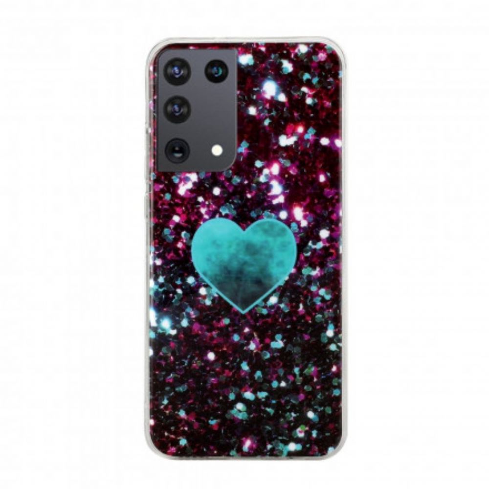 Hoesje voor Samsung Galaxy S21 Ultra 5G Glitter Marmeren Hart