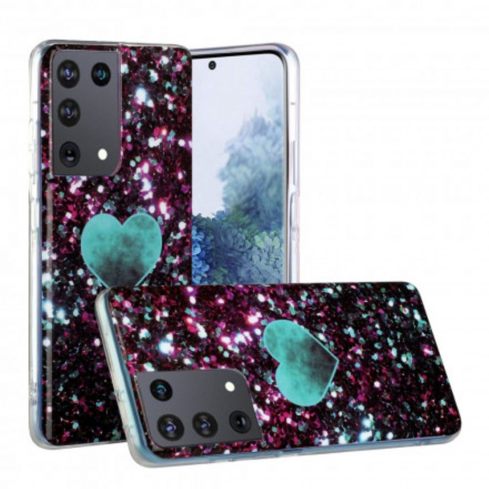 Hoesje voor Samsung Galaxy S21 Ultra 5G Glitter Marmeren Hart