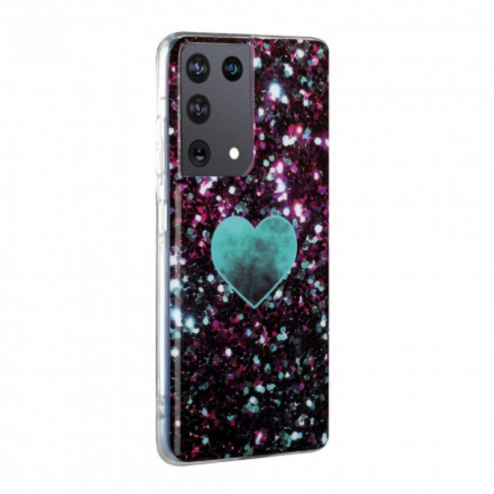 Hoesje voor Samsung Galaxy S21 Ultra 5G Glitter Marmeren Hart