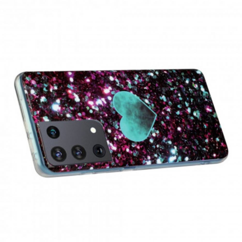 Hoesje voor Samsung Galaxy S21 Ultra 5G Glitter Marmeren Hart