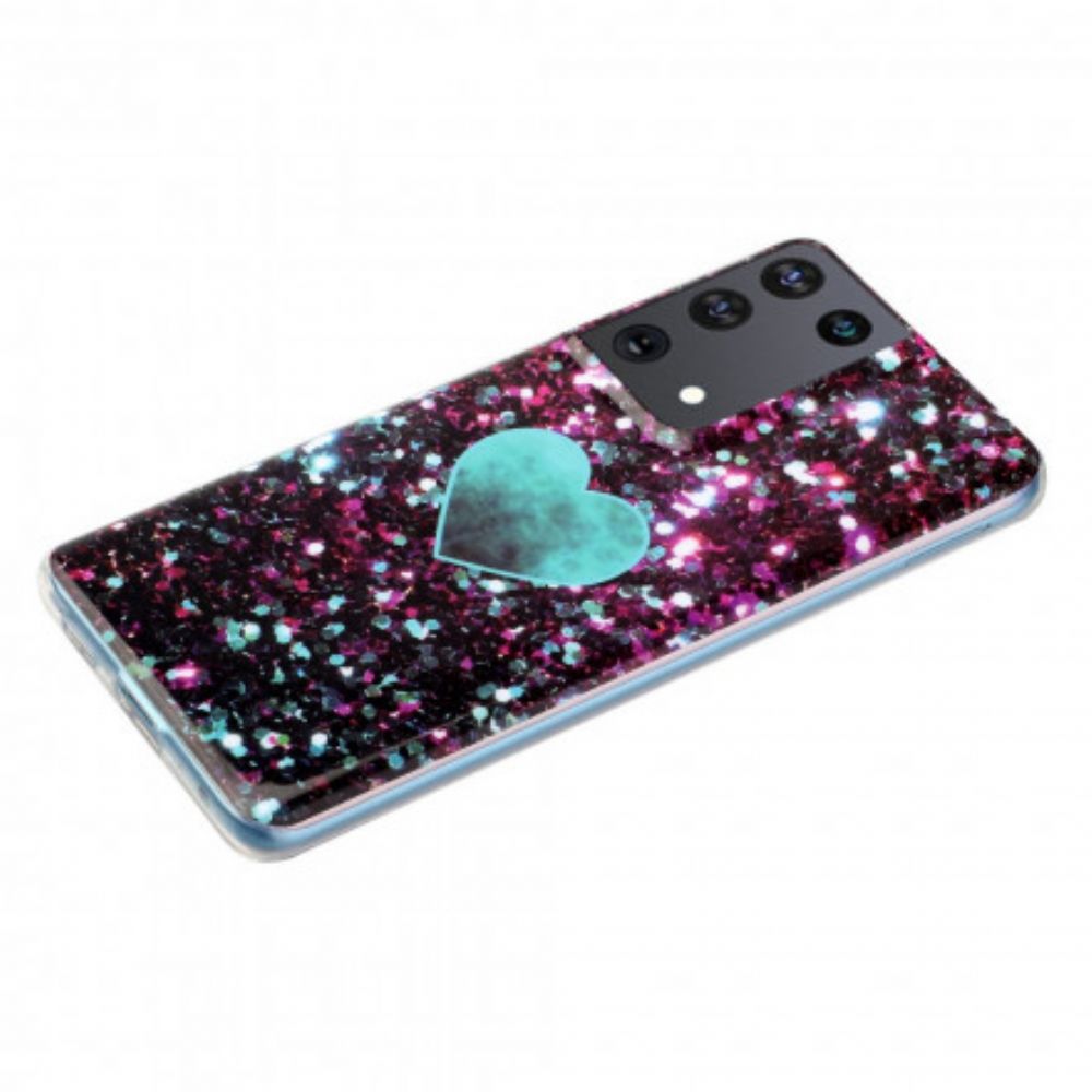 Hoesje voor Samsung Galaxy S21 Ultra 5G Glitter Marmeren Hart