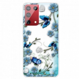 Hoesje voor Samsung Galaxy S21 Ultra 5G Retro Vlinders En Bloemen