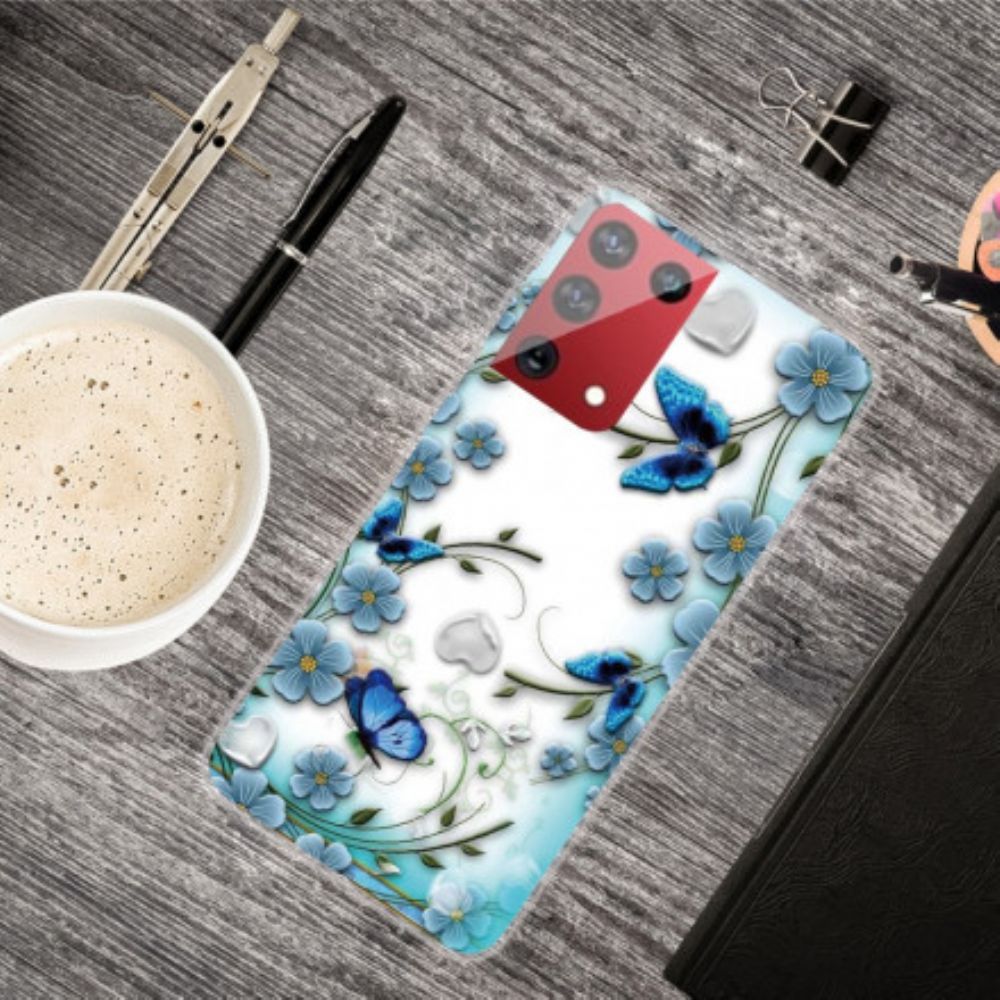 Hoesje voor Samsung Galaxy S21 Ultra 5G Retro Vlinders En Bloemen