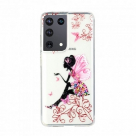 Hoesje voor Samsung Galaxy S21 Ultra 5G Transparante Bloemenfee