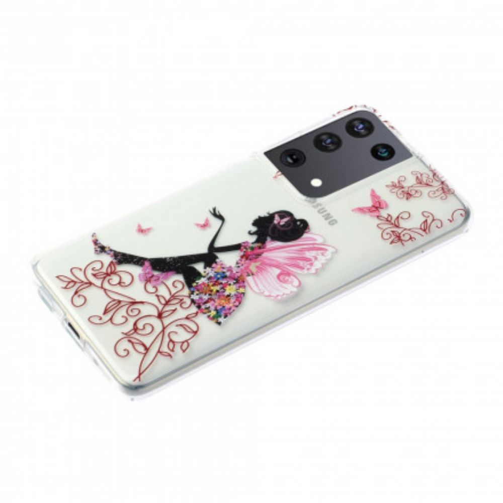 Hoesje voor Samsung Galaxy S21 Ultra 5G Transparante Bloemenfee