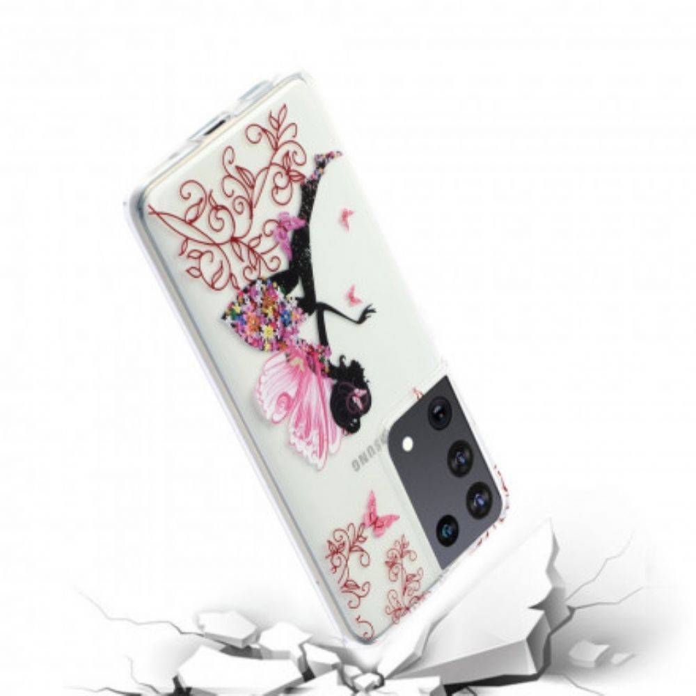 Hoesje voor Samsung Galaxy S21 Ultra 5G Transparante Bloemenfee