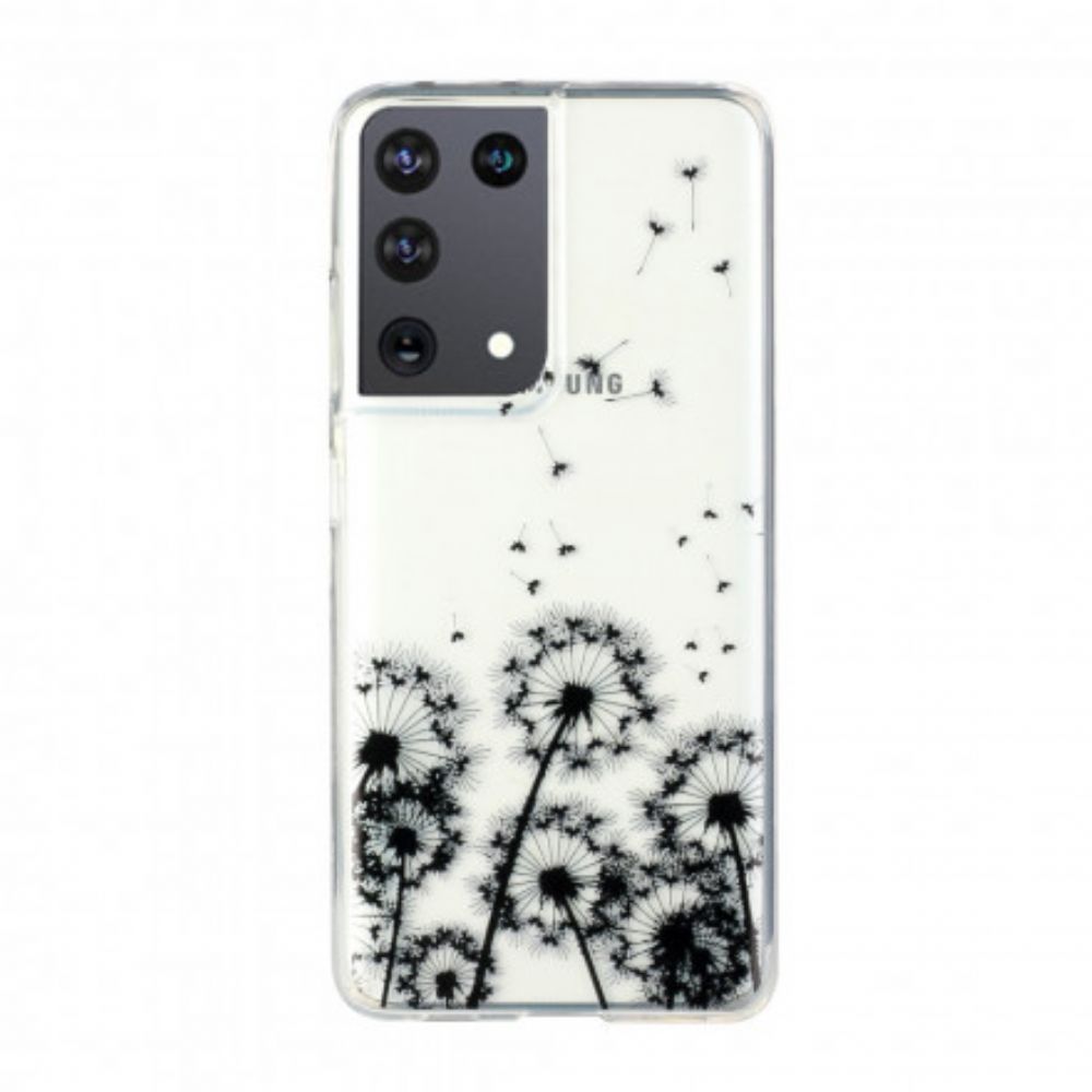 Hoesje voor Samsung Galaxy S21 Ultra 5G Transparante Zwarte Paardebloemen