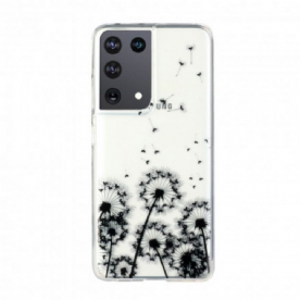 Hoesje voor Samsung Galaxy S21 Ultra 5G Transparante Zwarte Paardebloemen