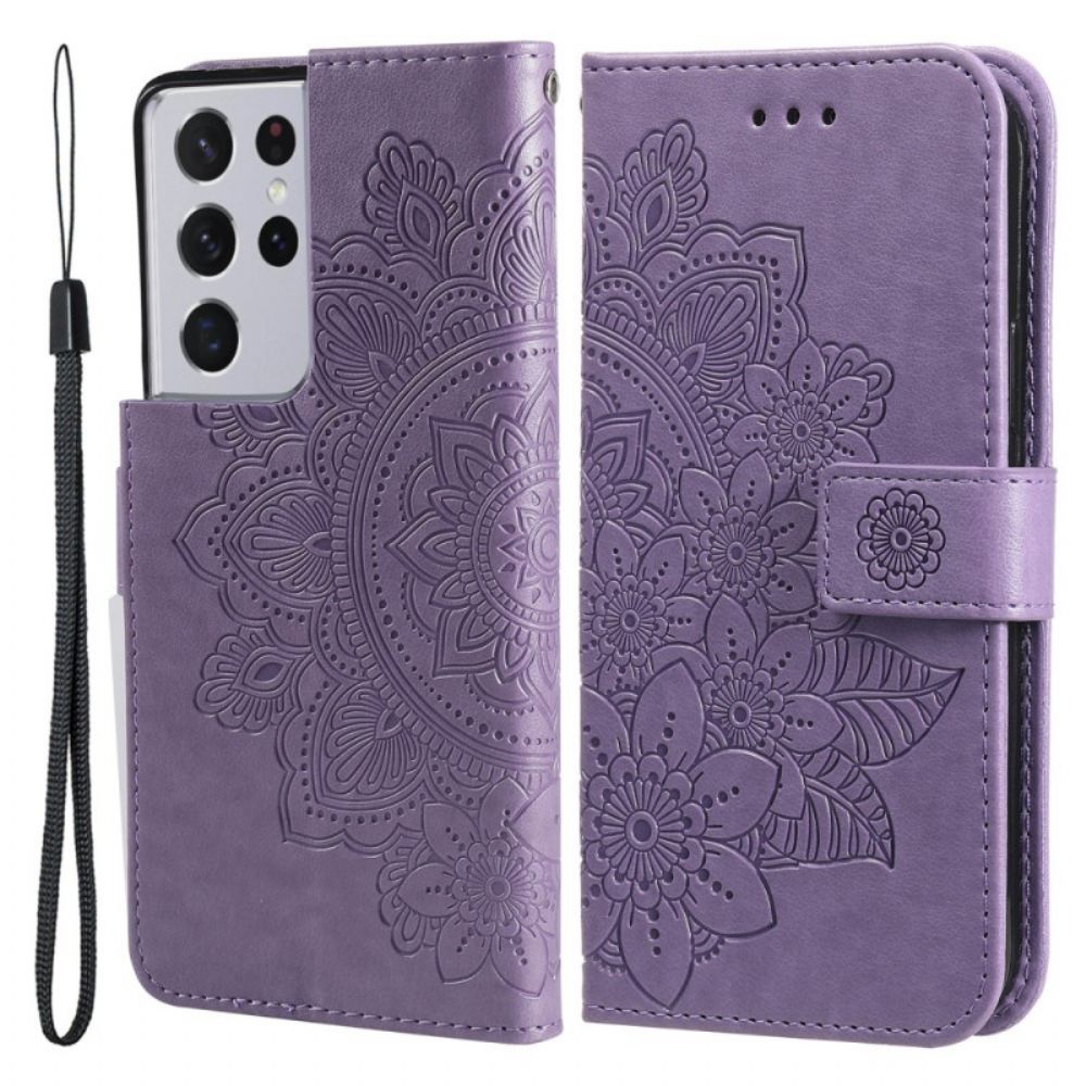 Leren Hoesje voor Samsung Galaxy S21 Ultra 5G Bloemenmandala