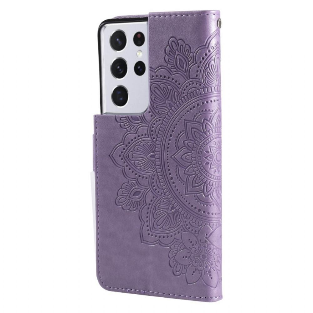 Leren Hoesje voor Samsung Galaxy S21 Ultra 5G Bloemenmandala