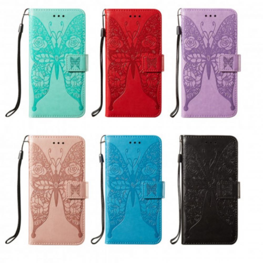 Leren Hoesje voor Samsung Galaxy S21 Ultra 5G Bloempatroon Vlinders