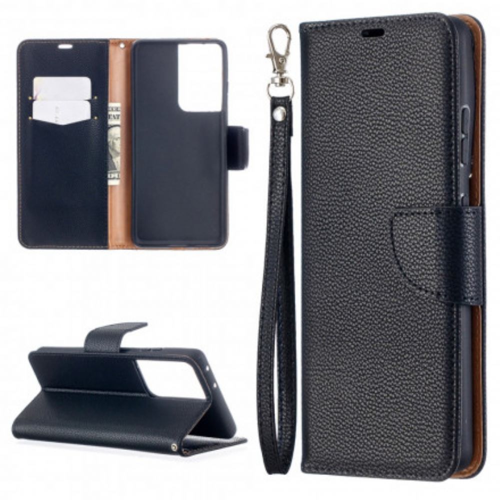 Leren Hoesje voor Samsung Galaxy S21 Ultra 5G Folio-hoesje Litchi Flap Schuin