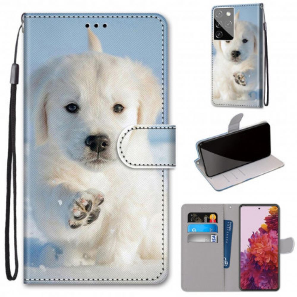 Leren Hoesje voor Samsung Galaxy S21 Ultra 5G Leuke Hond