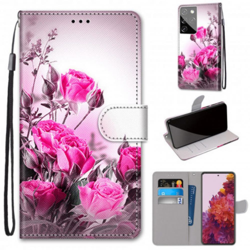 Leren Hoesje voor Samsung Galaxy S21 Ultra 5G Magische Bloemen