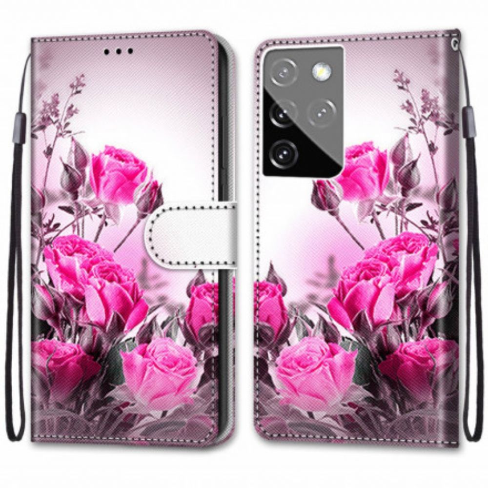 Leren Hoesje voor Samsung Galaxy S21 Ultra 5G Magische Bloemen