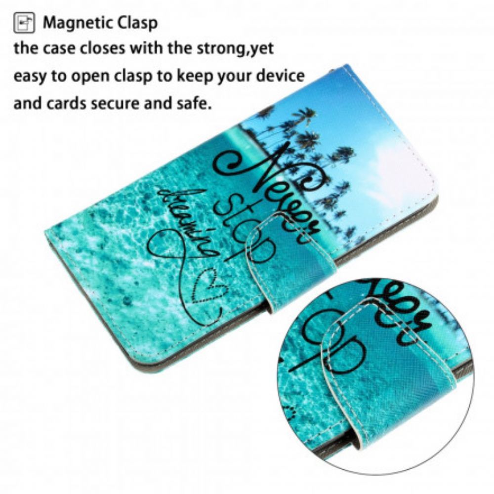 Leren Hoesje voor Samsung Galaxy S21 Ultra 5G Met Ketting Stop Nooit Met Dromen Marineblauwe Strappy