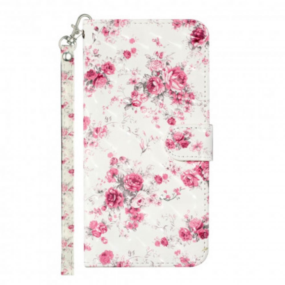 Leren Hoesje voor Samsung Galaxy S21 Ultra 5G Met Ketting Strap Lichtvlek Bloemen