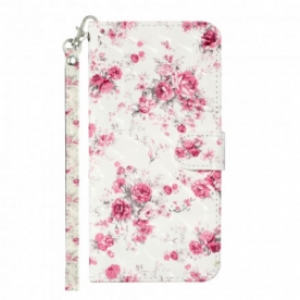 Leren Hoesje voor Samsung Galaxy S21 Ultra 5G Met Ketting Strap Lichtvlek Bloemen