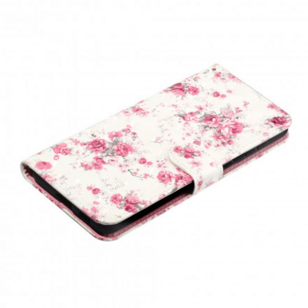 Leren Hoesje voor Samsung Galaxy S21 Ultra 5G Met Ketting Strap Lichtvlek Bloemen