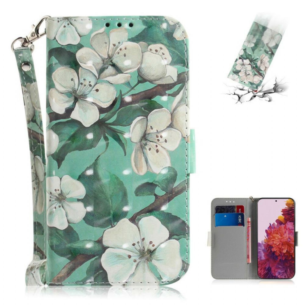 Leren Hoesje voor Samsung Galaxy S21 Ultra 5G Met Ketting Thong Bloementak