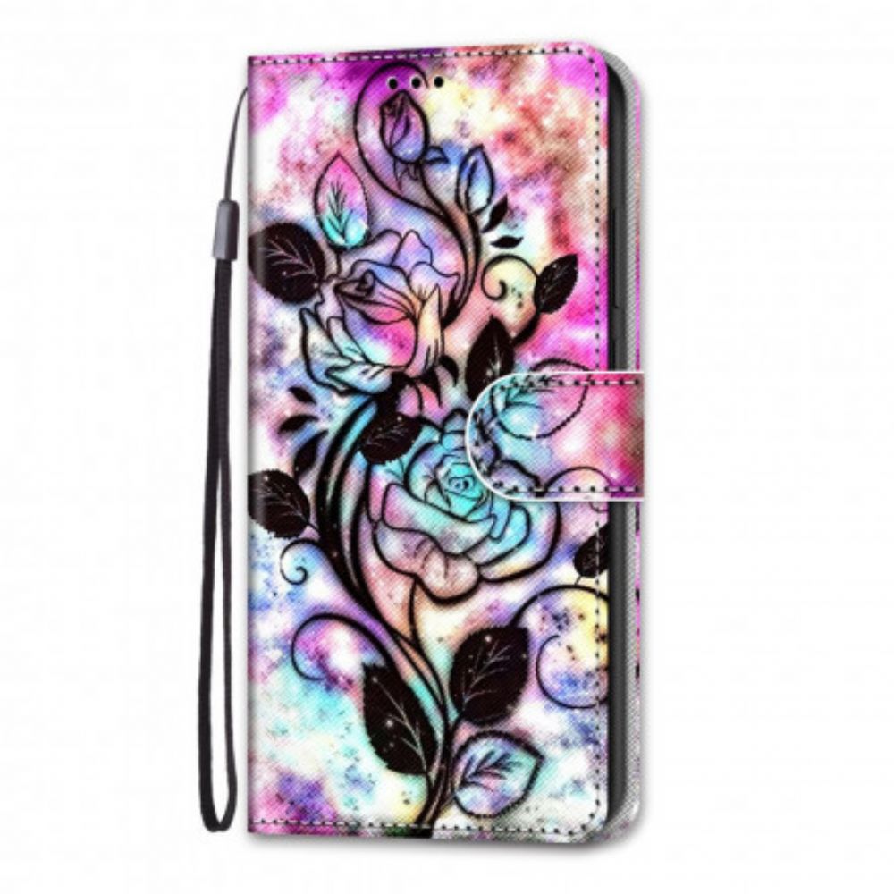 Leren Hoesje voor Samsung Galaxy S21 Ultra 5G Neonbloemen